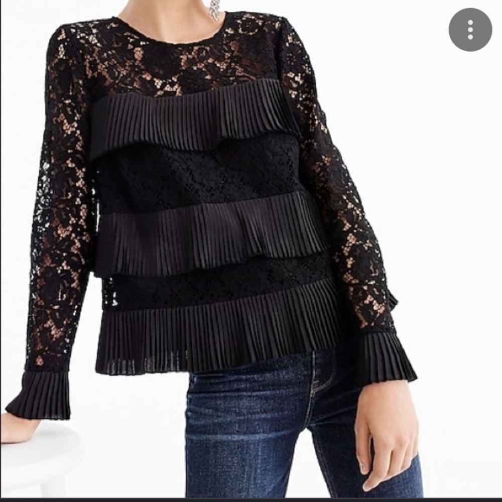 J crew pleated lace ruffle top